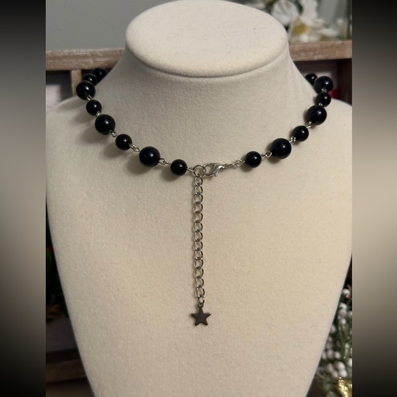 Heart Cross Pendant Necklace Goth Large Big Black Beaded Choker Adjustable New - Picture 6 of 14
